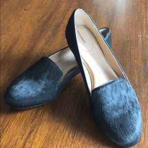 Lands End black calf hair flats